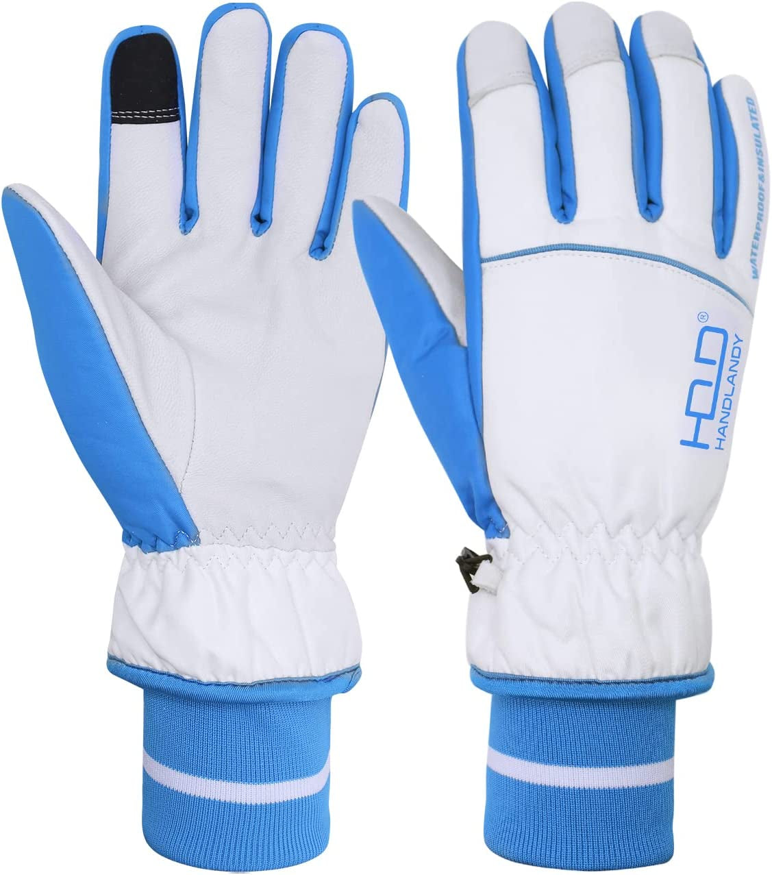 Waterproof Insulated Work Gloves, Thermal Winter Gloves for Men Women Touch Screen, Warm Ski Snowboard Cold Weather Gloves (Medium, Pink) Apparel & Accessories > Clothing Accessories > Gloves & Mittens HANDLANDY White Medium 