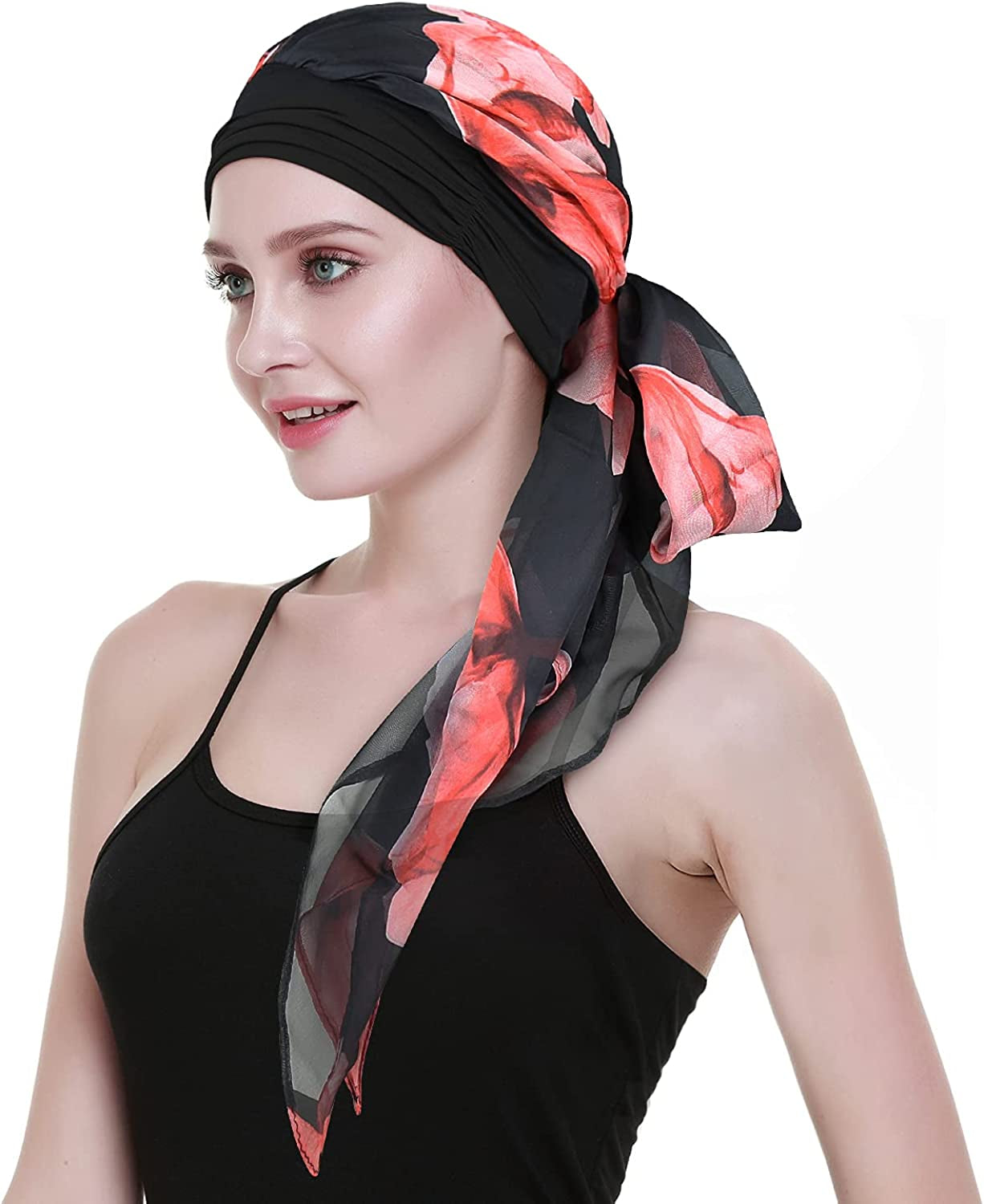 Chemo Headwear Headwrap Scarf Cancer Caps Gifts for Hair Loss Women Apparel & Accessories > Clothing Accessories > Bandanas & Headties FocusCare Dark Red Black  