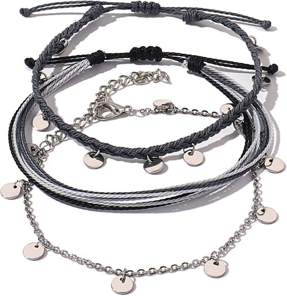 FANCY SHINY String Ankle Bracelets Waterproof Rope Anklets Braided Beach Boho Coin Anklets Cute Friendship Foot Jewelry for Women Teen Girls Apparel & Accessories > Jewelry > Anklets FANCY SHINY Stainless Steel  