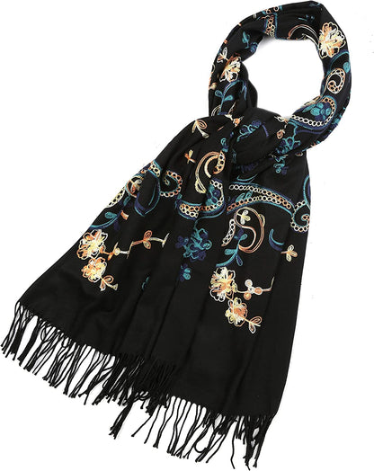 Sakkas Ginata Women'S Large Casual Super Soft Embroidery Scarf Shawl Wrap Stole Apparel & Accessories > Clothing Accessories > Scarves & Shawls Sakkas   