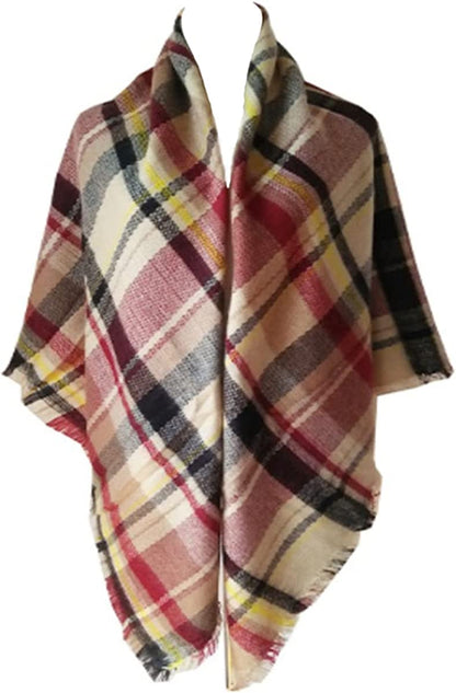 Neal LINK Women'S Plaid Scarf Blanket Wrap Warm Tartan Checked Shawl Tartan Scarves Pashmina Cape Apparel & Accessories > Clothing Accessories > Scarves & Shawls Neal LINK Pink Grey  