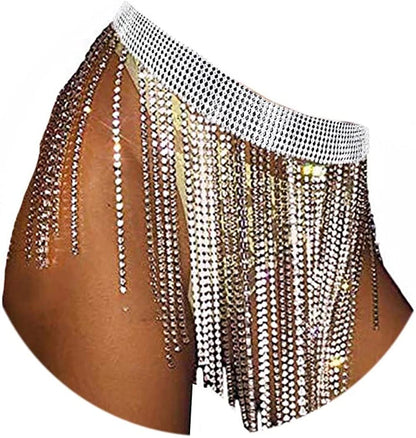 Rhinestone Body Chains Crystal Dance Skirts Tassel Sexy Bikini Beach Belly Chain Sparkly Crystal Waist Chains Rave Festival Party Beach Clubwear Accessories Jewelry for Women Apparel & Accessories > Jewelry > Body Jewelry Generic   