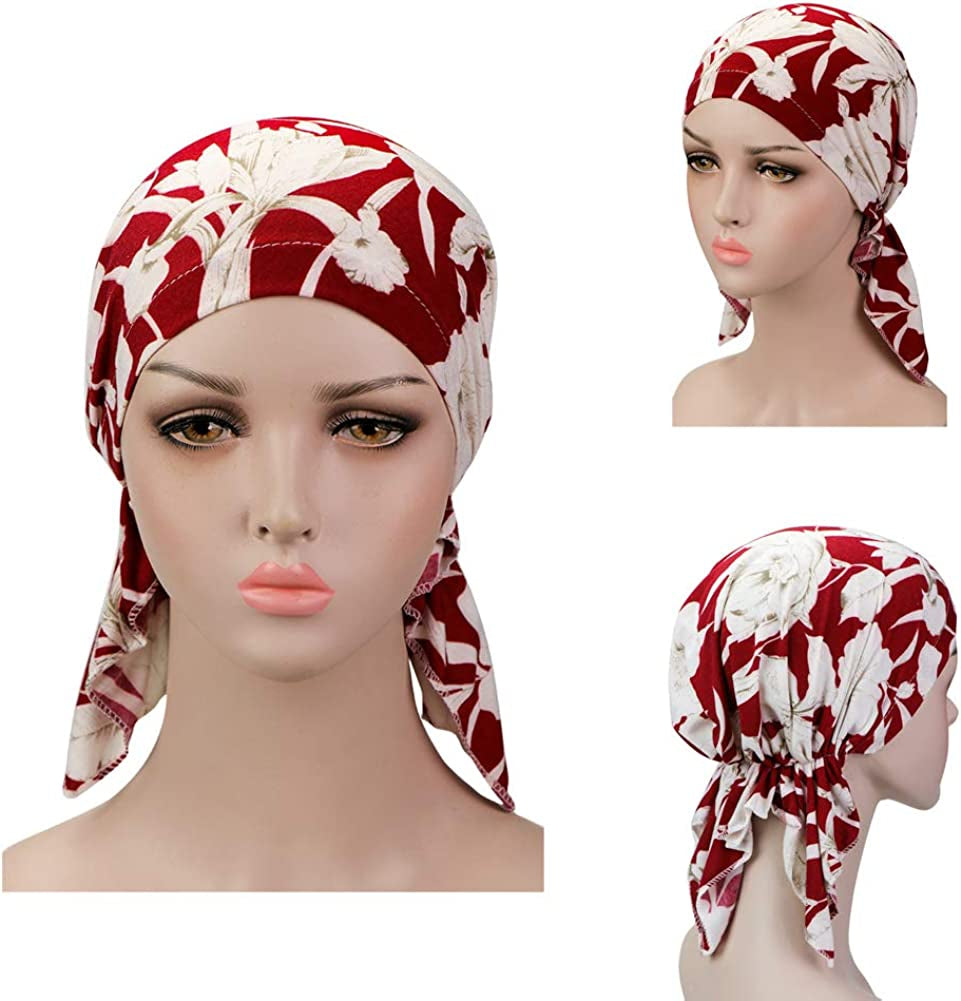 Pre Tied Chemo Head Scarf 3 Packed Beanie Skull Cover Cap for Women (Set6-Long Style) Apparel & Accessories > Clothing Accessories > Bandanas & Headties Qovelly   