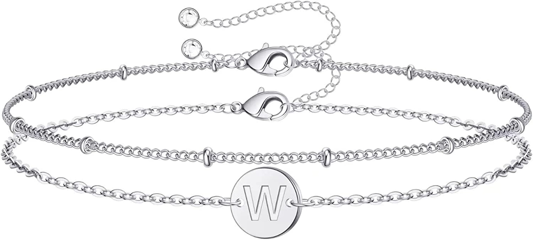 Silver Initial Bracelets for Women Teen Girls, 14K White Gold Filled Layered Letter Initial Bracelet Dainty Disc Initial Charm Bracelets Silver Bracelets for Women Girls Jewelry Gifts for Girls Apparel & Accessories > Jewelry > Bracelets MONOZO W  