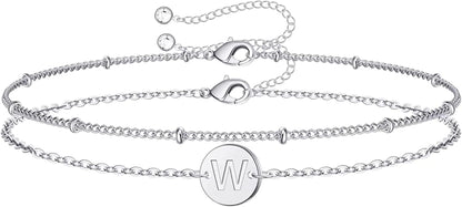 Silver Initial Bracelets for Women Teen Girls, 14K White Gold Filled Layered Letter Initial Bracelet Dainty Disc Initial Charm Bracelets Silver Bracelets for Women Girls Jewelry Gifts for Girls Apparel & Accessories > Jewelry > Bracelets MONOZO W  