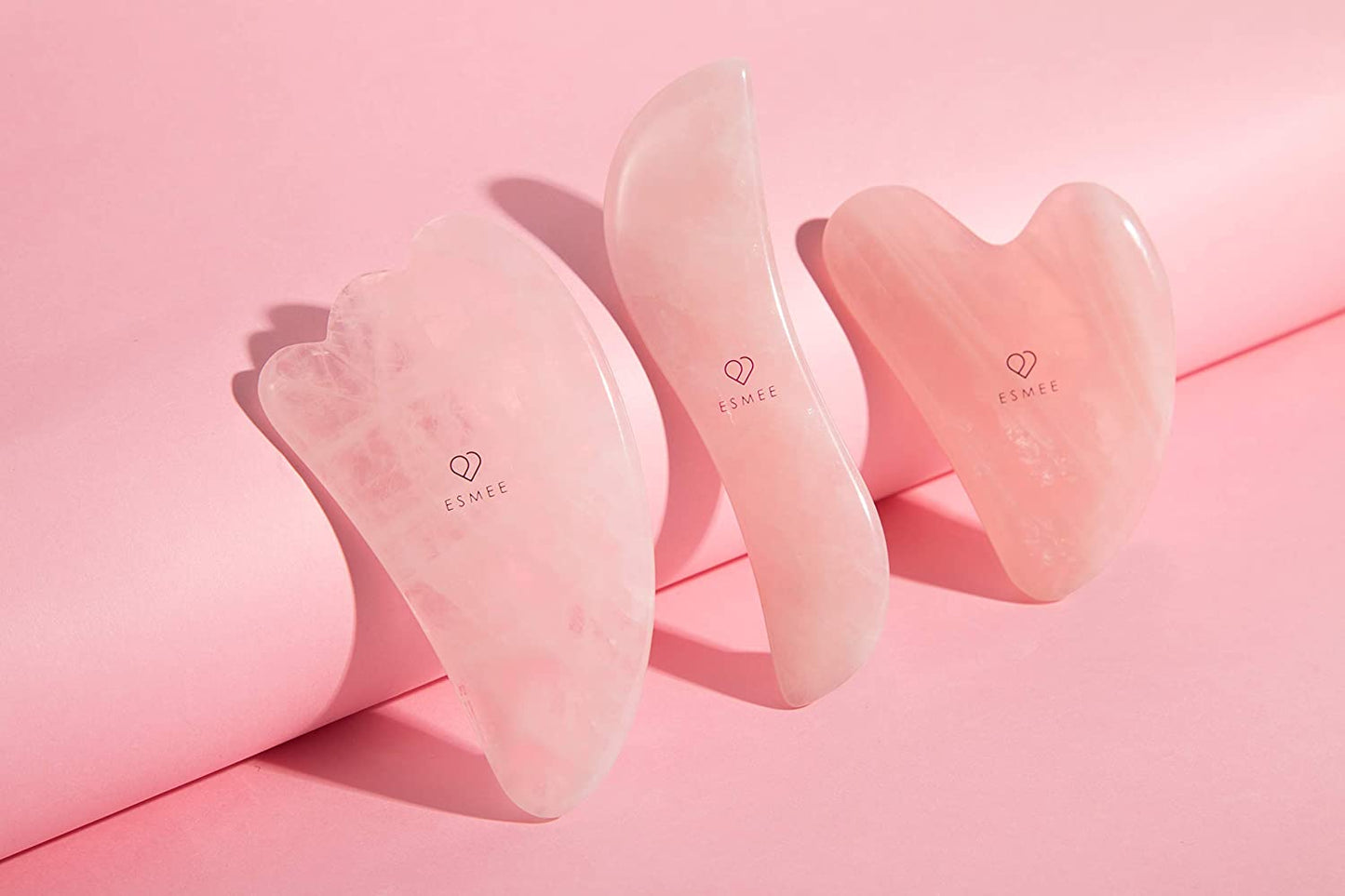 Rose Quartz Gua Sha Facial Tool Set by Esmee | 3 in 1 Premium Guasha Kit | 100% Real Rose Quartz Crystal | Anti-Aging Beauty Therapy for Massage and Skin Rejuvenation (Rose Quartz) Health & Beauty > Personal Care > Cosmetics > Cosmetic Tools > Skin Care Tools Esmee Beauty and Lifestyle   