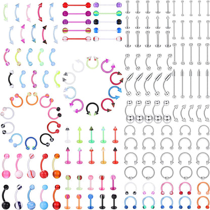 Ubjuliwa 148Pcs - 185Pcs Body Piercing Jewelry for All Piercings, Tongue Nipple Rings Eyebrow Lip Belly Button Barbell Nose Piercing Tragus Navel Body Jewelry for Women Piercings 14G-18G Apparel & Accessories > Jewelry > Body Jewelry Ubjuliwa style4  