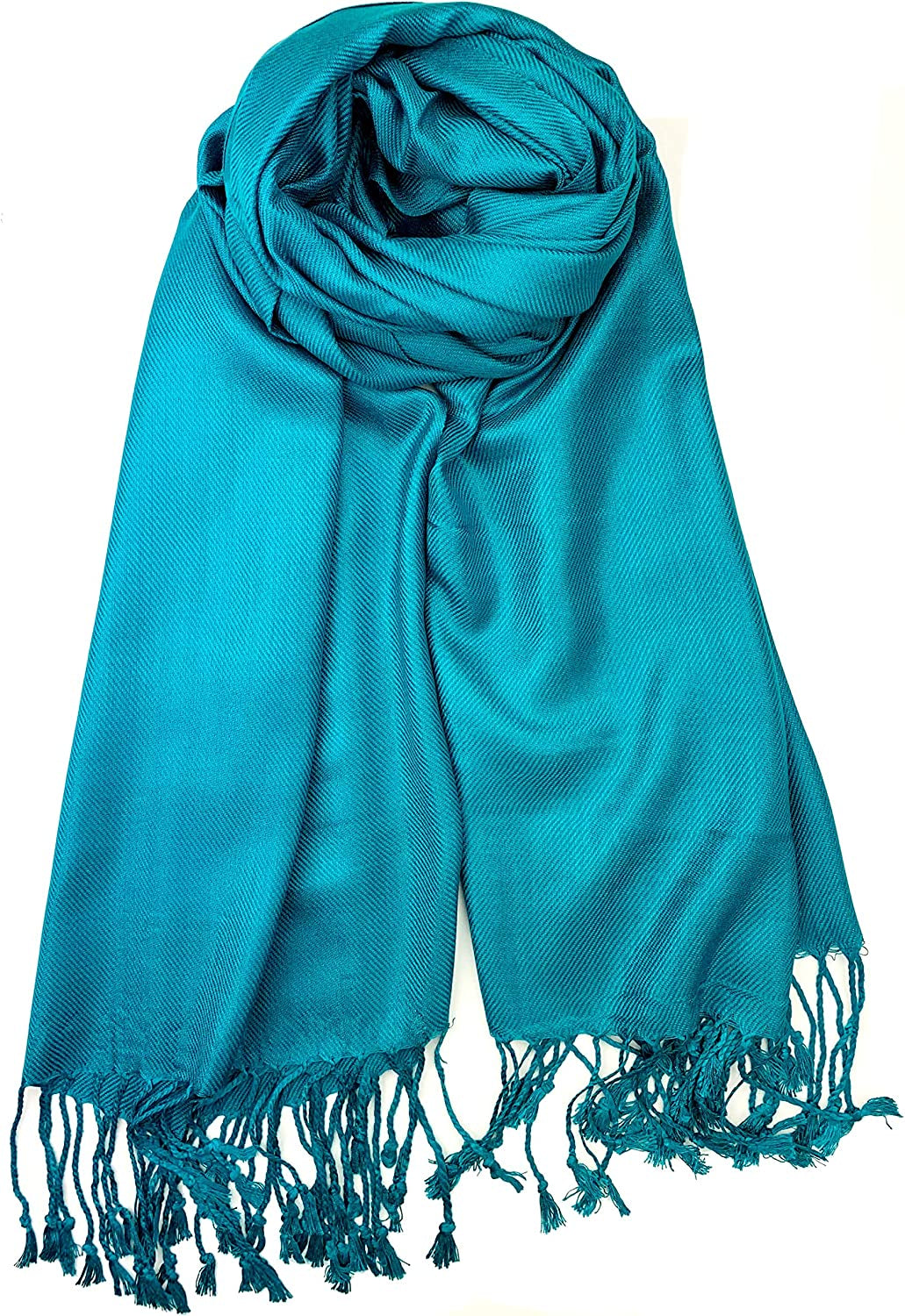 Plum Feathers Premium Solid Color and Metallic Fashion Scarf, Womens Pashmina Shawl Wrap with Fringes Apparel & Accessories > Clothing Accessories > Scarves & Shawls Plum Feathers Teal  