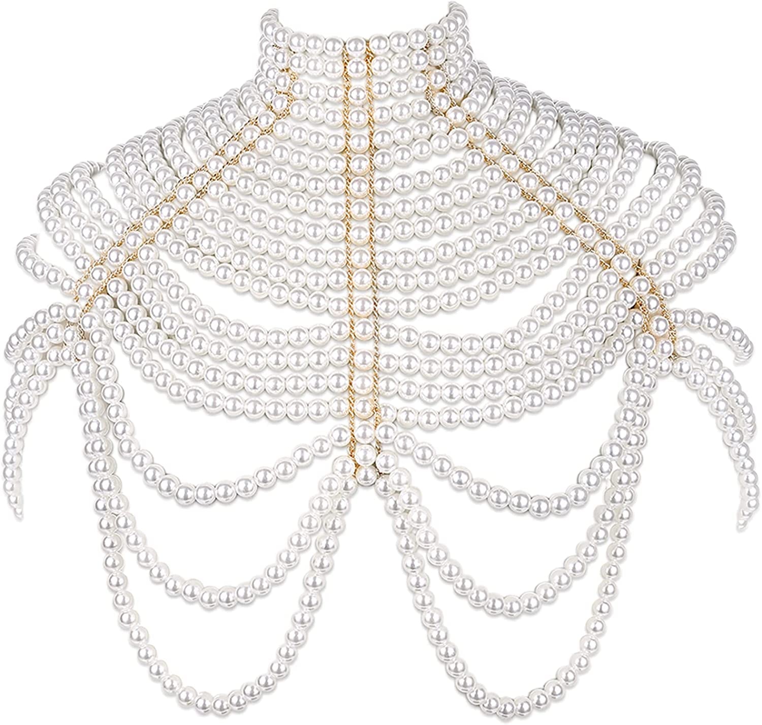 BELLULULU Women'S Pearl Body Chain Bra Sexy Bikini Body Chain-Shoulder Necklace Paris Fashion Body Chain Jewelry Show Apparel & Accessories > Jewelry > Body Jewelry BELLALULU Pearl-white  