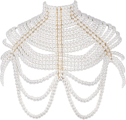 BELLULULU Women'S Pearl Body Chain Bra Sexy Bikini Body Chain-Shoulder Necklace Paris Fashion Body Chain Jewelry Show Apparel & Accessories > Jewelry > Body Jewelry BELLALULU Pearl-white  
