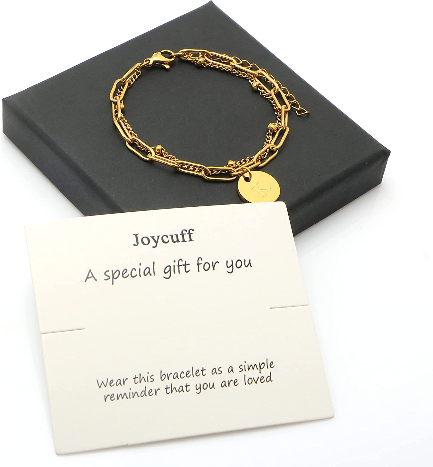 Layer Initial Bracelets for Teen Girls Women 8K Gold Beaded Charm Bracelets for Her Papercilp Link Chain Christmas Mother'S Day Birthday Jewelry Adjustable Handmade Letter A-Z Apparel & Accessories > Jewelry > Bracelets JoycuFF   