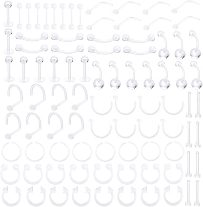 Oveta Clear Piercing Retainers Flexible Bioflex 14G 16G 20G Navel Belly Button Ring Lip Labret Piercings Retainer Eyebrow Tongue Barbells Cartilage Tragus Earrings Retainer 36-90PCS Apparel & Accessories > Jewelry > Body Jewelry Oveta 90pcs  