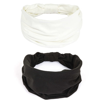 Gili 6 Pack Wide Headbands for Women Non Slip Soft Elastic Hair Bands Yoga Running Sports Workout Gym Head Wraps , Knotted Cotton Cloth African Turbans Bandana ( with 6 Pcs Hair Ties) Apparel & Accessories > Clothing Accessories > Bandanas & Headties GILI 2 Color (White+Black)  