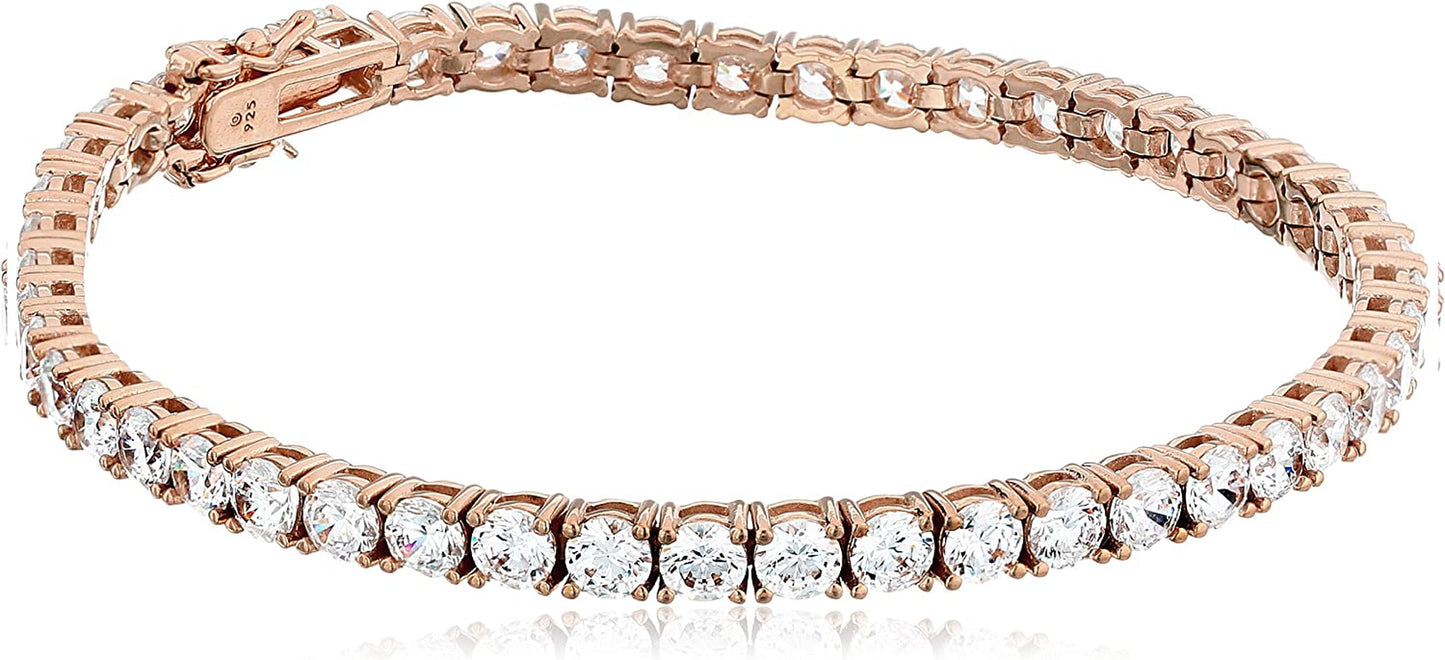 Collection Platinum or Gold Plated Sterling Silver Round-Cut Tennis Bracelet Made with Infinite Elements Zirconia Apparel & Accessories > Jewelry > Bracelets Amazon Collection Rose-gold-plated 4 mm 7.25" Length