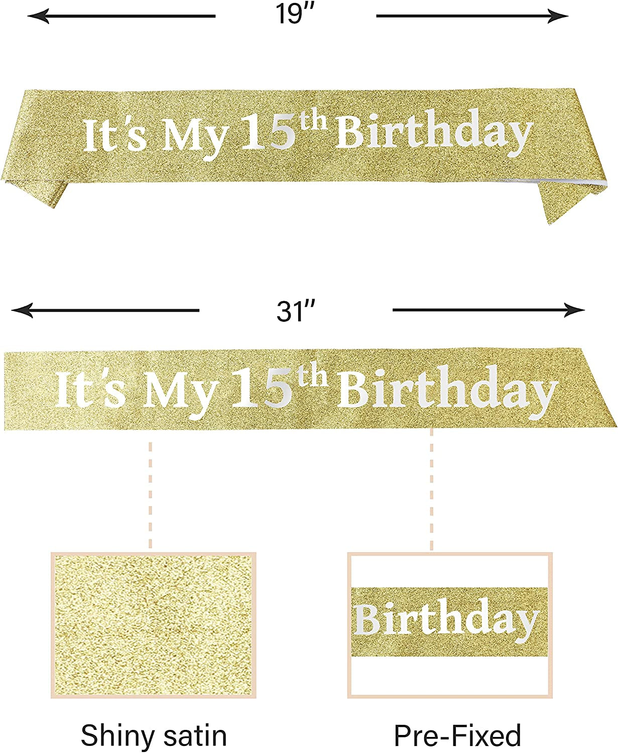 Verymerrymakering 15Th Birthday Sash and Tiara for Girls - Fabulous Set: Glitter Sash + Flowers Rhinestone Gold Premium Metal Tiara, 15Th Birthday Gifts for Teenegers Party Apparel & Accessories > Clothing Accessories > Sashes VeryMerryMakering   