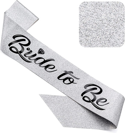 CORRURE 'Bride to Be' Sash for Bachelorette Party - Bridal Shower Rose Gold Glitter Sash with Multicolor Foil Lettering - Hen Party Decorations Supplies Accessories, Wedding Engagement Party Favors Apparel & Accessories > Clothing Accessories > Sashes CORRURE Silver - Black  