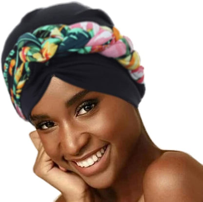 Woeoe Women'S African Head Wrap Black Floral Head Turbans Pre-Tied Leopard Print Head Cover Cap Headwear for Women Girls(Pack of 3) Apparel & Accessories > Clothing Accessories > Headwear Woeoe   
