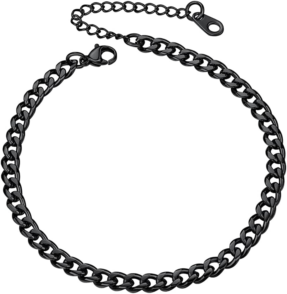 PROSTEEL Stainless Steel Chain Anklets for Men Women, Silver/Gold Tone, Ankle Bracelets Hypoallergenic, 8-10.5 Inch Adjustable, Come Gift Box Apparel & Accessories > Jewelry > Anklets Prosteel Jewelry B: black-cuban chain-4.8mm  