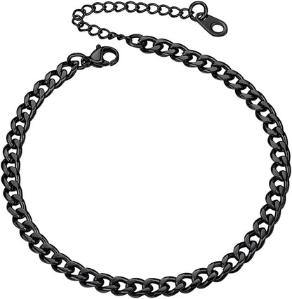 PROSTEEL Stainless Steel Chain Anklets for Men Women, Silver/Gold Tone, Ankle Bracelets Hypoallergenic, 8-10.5 Inch Adjustable, Come Gift Box Apparel & Accessories > Jewelry > Anklets Prosteel Jewelry B: black-cuban chain-4.8mm  
