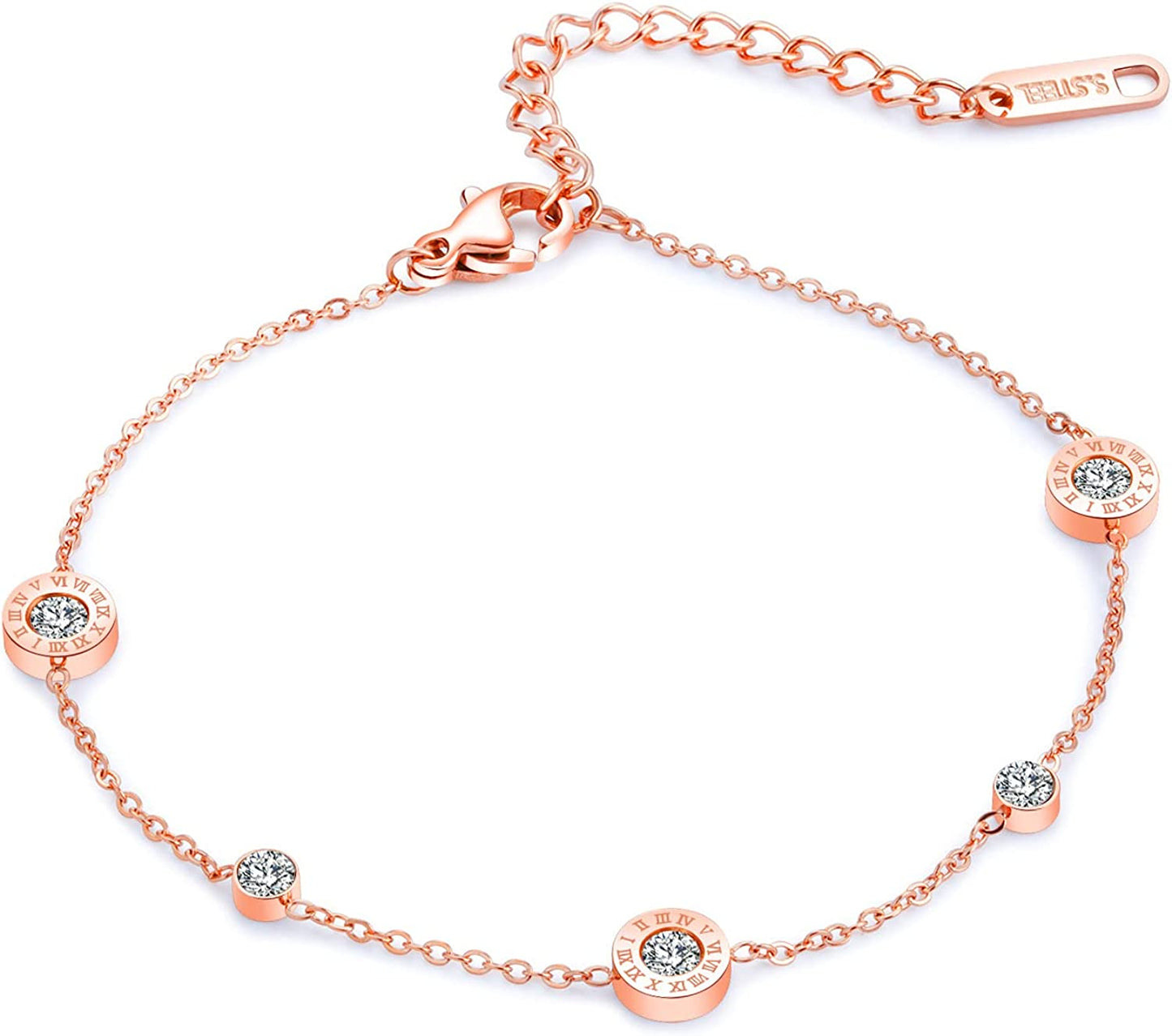 DS Simple Charm Anklet for Women Girls，14K Rose Gold Plating Beach Dainty Cute Tiny Adjustable Stainless Steel Ankle Bracelets Personalized Foot Chain Jewelry Gifts for Mom Wife Girlfriend ) Apparel & Accessories > Jewelry > Anklets DS style 5  