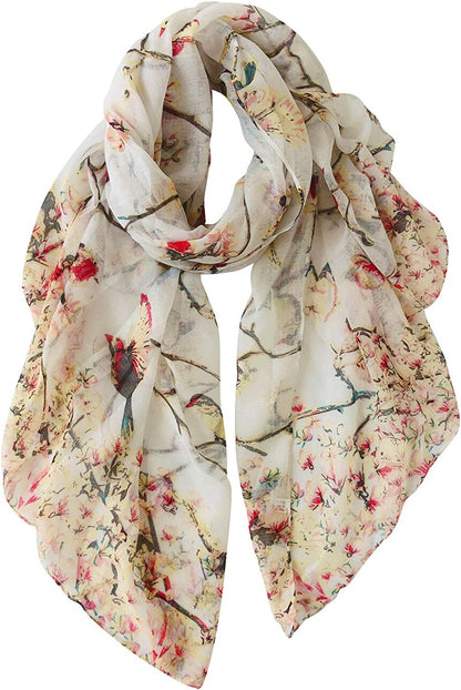 GERINLY Scarfs for Women Lightweight Floral Birds Print Cotton Scarves and Wraps for Holiday Shawl Apparel & Accessories > Clothing Accessories > Scarves & Shawls GERINLY Beige  
