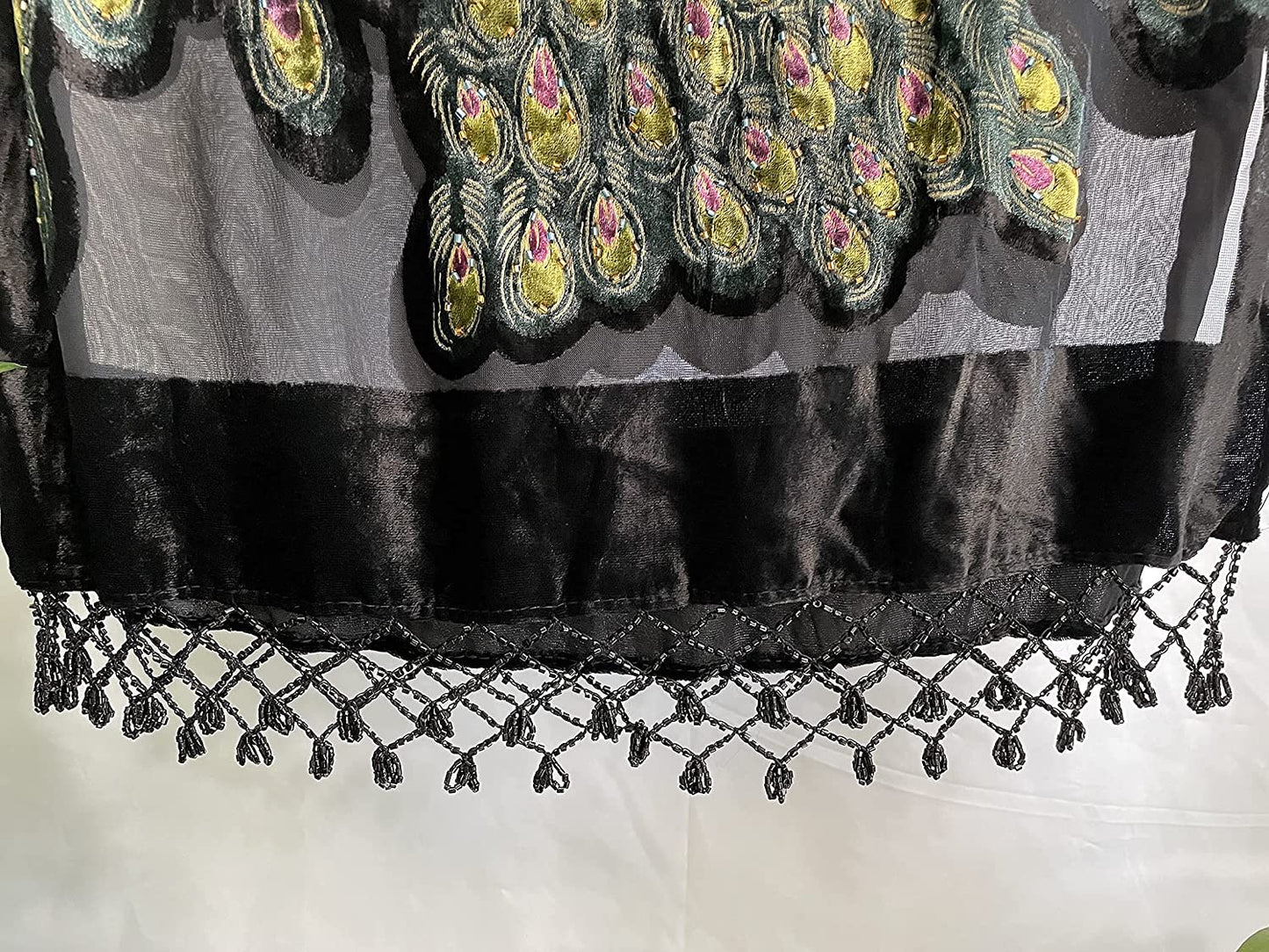 Peacock Velvet Shawl with Fringe Beaded Shawl for Women Peacock Scarf Handmade Beading Indian Wraps for Women with Tassel Apparel & Accessories > Clothing Accessories > Scarves & Shawls DQSSYTTX   
