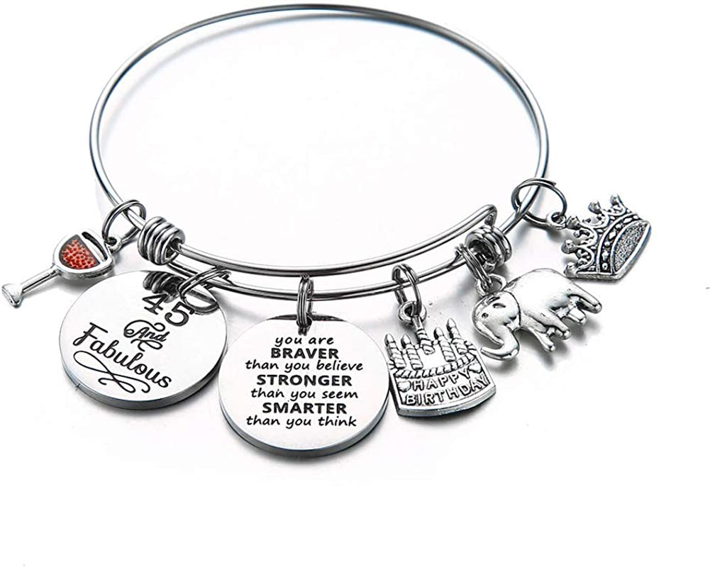 Birthday Gifts for Women Girls Bracelet, Expandable Charm Bracelets 5Th 6Th 7Th 8Th 9Th 10Th 20Th 30Th 40Th 50Th 60Th 70Th 80Th 90Th Birthday Gift for Friend, Mom, Daughter, Niece, Sister, Grandma Apparel & Accessories > Jewelry > Bracelets M MOOHAM 45th  