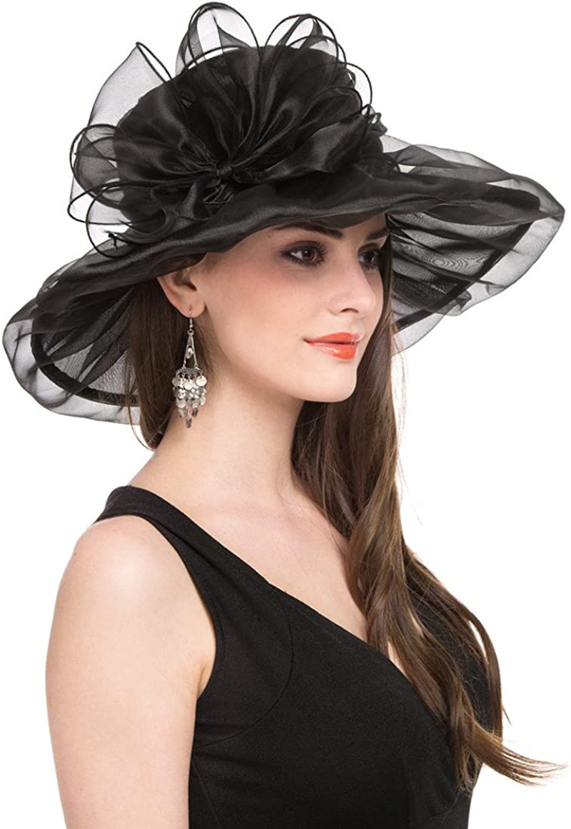Lucky Leaf Women Kentucky Derby Church Cap Wide Brim Summer Sun Hat for Party Wedding Apparel & Accessories > Clothing Accessories > Headwear Lucky Leaf   