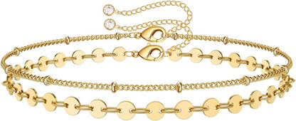 Dainty Gold Bracelets for Women, 14K Gold Filled Adjustable Layered Bracelet Cute Evil Eye Oval Chain Pearl Bar Turtle Gold Bracelets for Women Jewelry Apparel & Accessories > Jewelry > Bracelets Turandoss Beads Chain&Coin Chain  