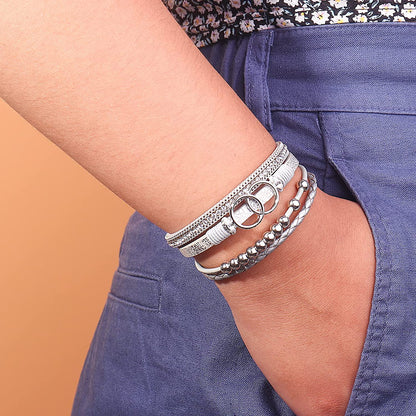 FANCY SHINY Boho Wrap Bracelets Leather Cuff Bangle Gold Beaded Bracelets for Women Stackable Infinity Bracelets Jewelry with Clasp Apparel & Accessories > Jewelry > Bracelets FANCY SHINY   