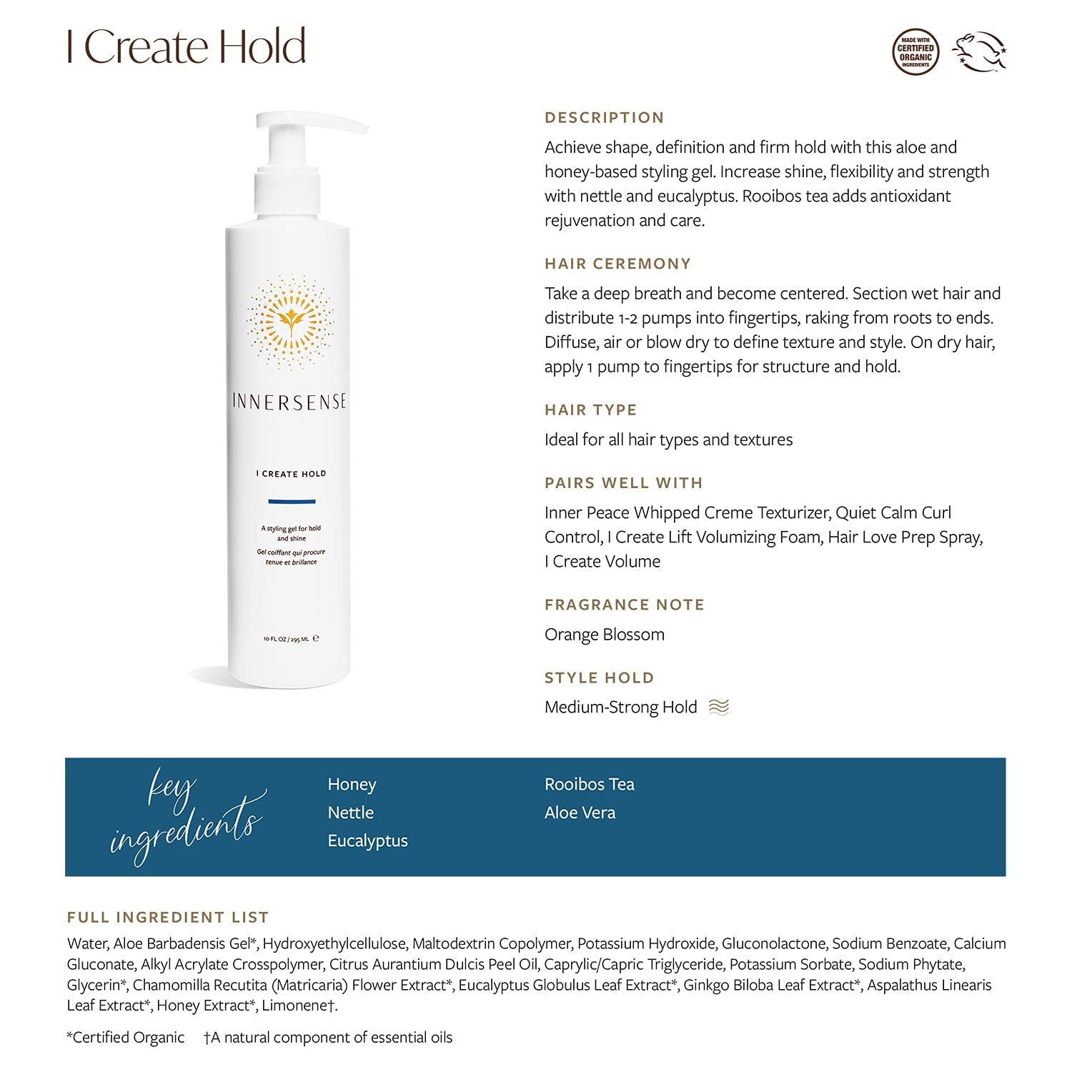 Innersense Organic Beauty - Natural I Create Hold Styling Gel | Non-Toxic, Cruelty-Free, Clean Haircare (10Oz) Health & Beauty > Personal Care > Hair Care Innersense Organic   