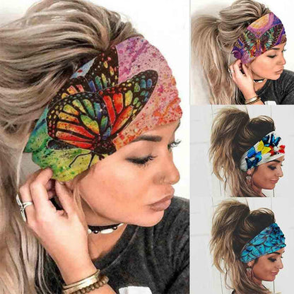 Olbye Wide Boho Headband Headwrap Butterfly Stretch Hair Bands Bandana Yoga Running Athletic Turban Head Bands Head Scarfs Hair Accessories for Women and Girls 4Pcs Apparel & Accessories > Clothing Accessories > Bandanas & Headties Olbye Boho  