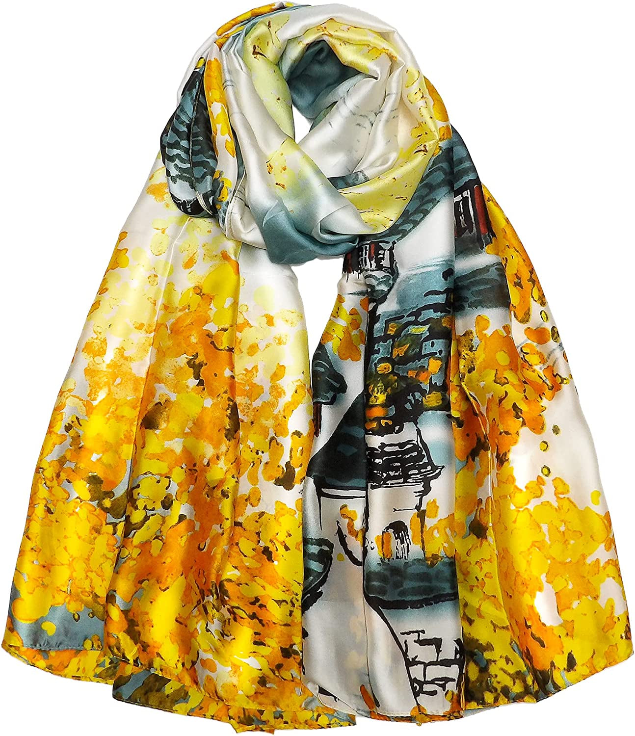 Silk Scarf for Women Fashion Long Satin Lightweight Large Shawl Wrap Printed Sleep 70''X35'' Apparel & Accessories > Clothing Accessories > Scarves & Shawls Wealish 09-yellow  