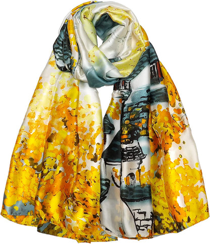 Silk Scarf for Women Fashion Long Satin Lightweight Large Shawl Wrap Printed Sleep 70''X35'' Apparel & Accessories > Clothing Accessories > Scarves & Shawls Wealish 09-yellow  