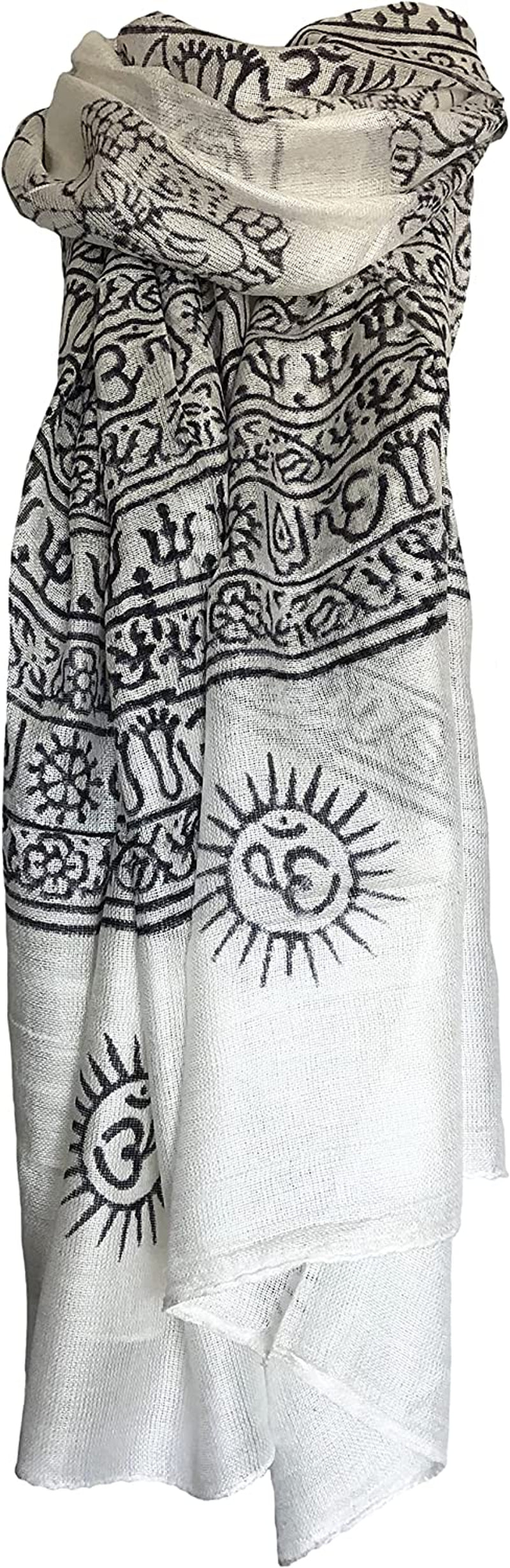 Indian Om Mantra Hand Block Printed Scarf Prayer Shawl Apparel & Accessories > Clothing Accessories > Scarves & Shawls Indian Mantra Shawls White/Black  
