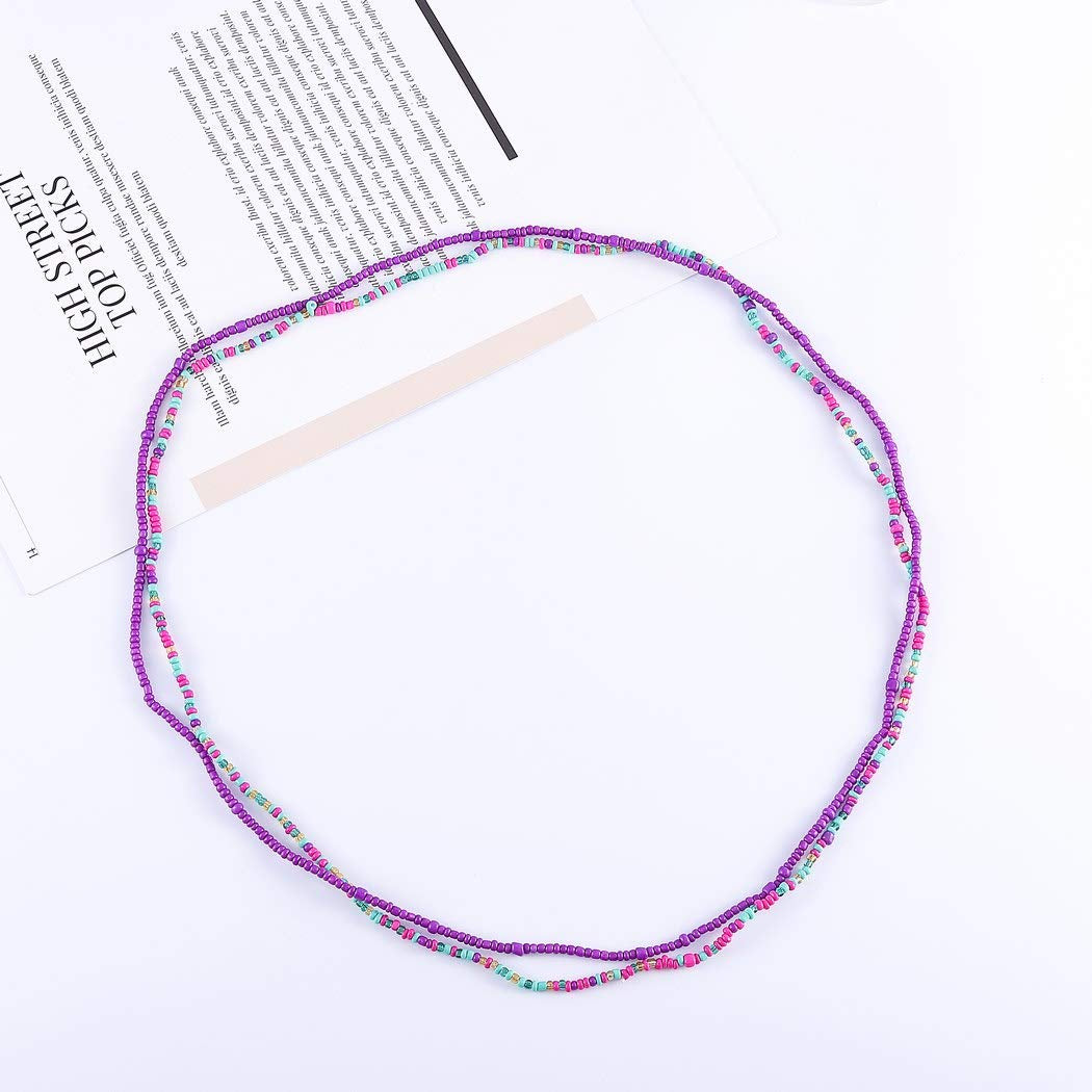 Bomine Boho Waist Chain Body Bead Belly Chains African Body Jewelry Bikini Chains Colorful for Women and Girls (Colorful-Purple) Apparel & Accessories > Jewelry > Body Jewelry Bomine   