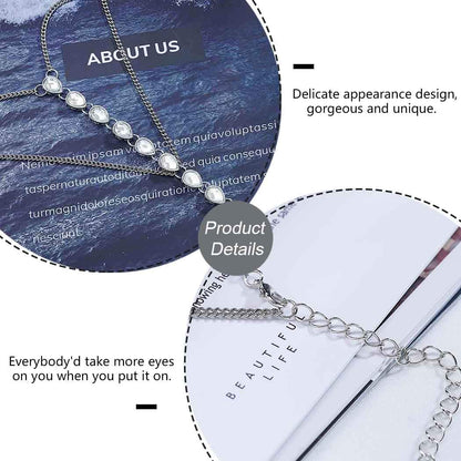 Reetan Boho Body Chain Rhinestone Bikini Chest Chains Beach Harness Chain Rave Party Body Jewelry Accessories for Women and Girls (Silver) Apparel & Accessories > Jewelry > Body Jewelry REETAN   