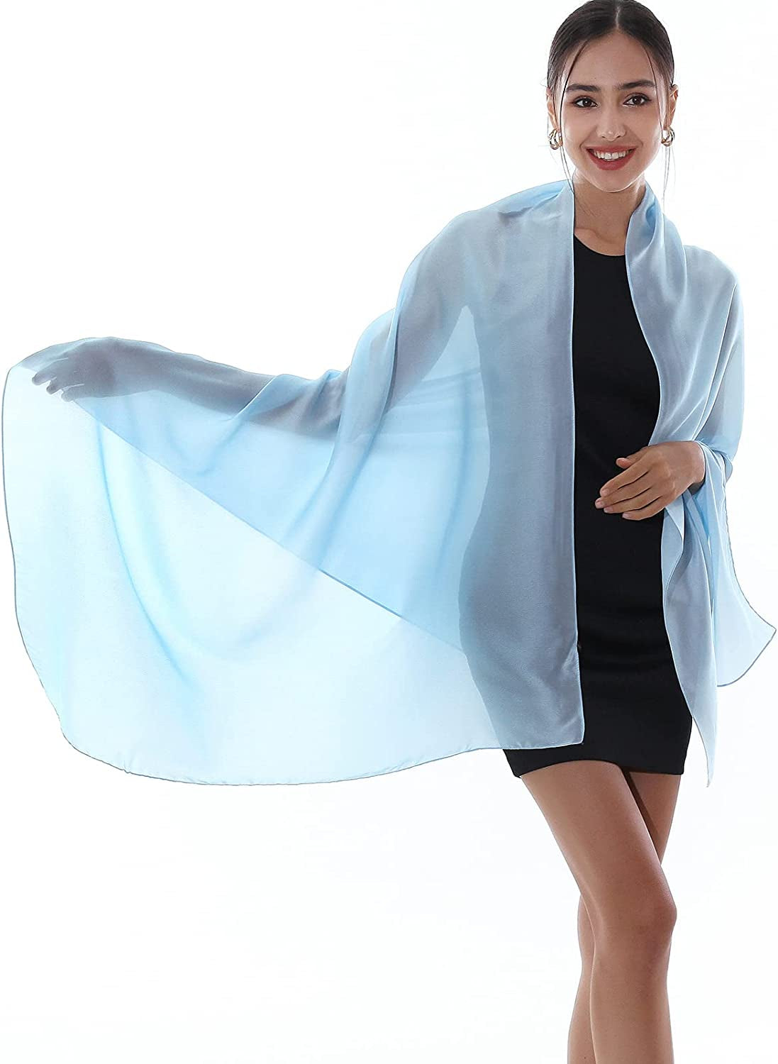 RIIQIICHY Pashmina Shawls Wraps for Women Evening Dresses like Chiffon Silk Scarf for Weddings Apparel & Accessories > Clothing Accessories > Scarves & Shawls RIIQIICHY Light Blue  