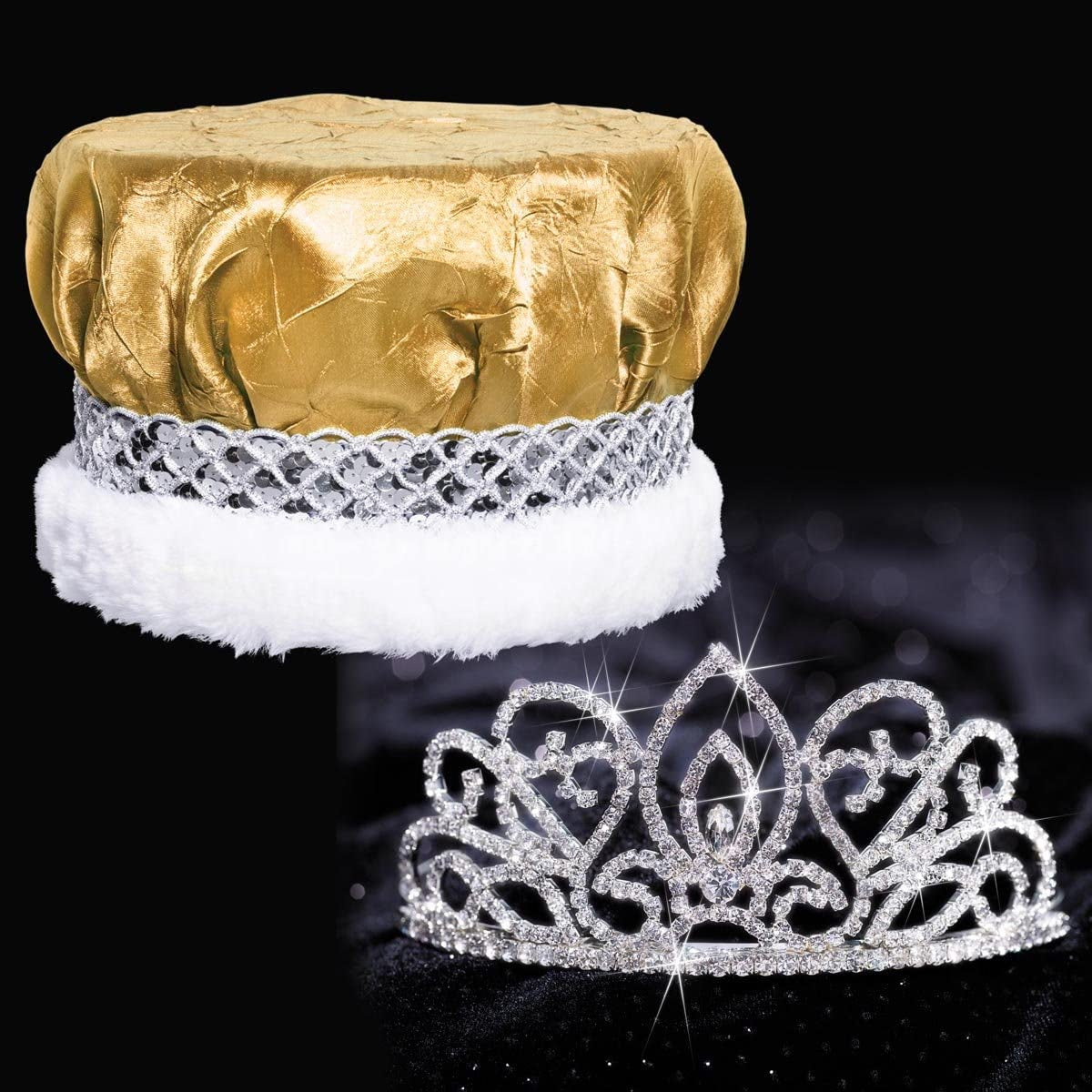 Crushed Satin King Crown and Adela Queen Tiara Royalty Set Apparel & Accessories > Clothing Accessories > Sashes Anderson's Gold Crown  