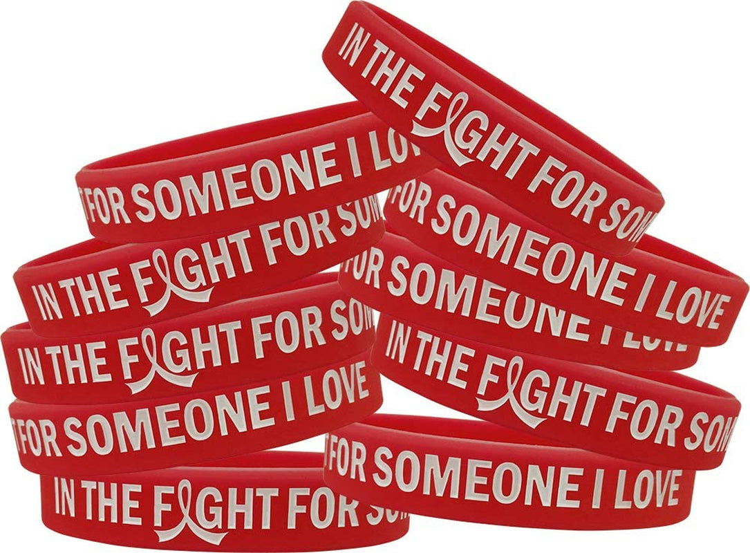 In the Fight for Someone I Love Silicone Wristband Bracelet Premium Quality 10-Pack (Assorted Colors) Apparel & Accessories > Jewelry > Bracelets Fight Like a Girl Red  