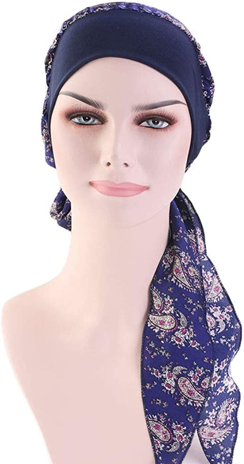 CCCHO Women Vintage Silky Turbans Bonnet Elastic Wide Band Multifunction Printing Hat Chemo Hair Loss Cap Apparel & Accessories > Clothing Accessories > Headwear CCCHO   