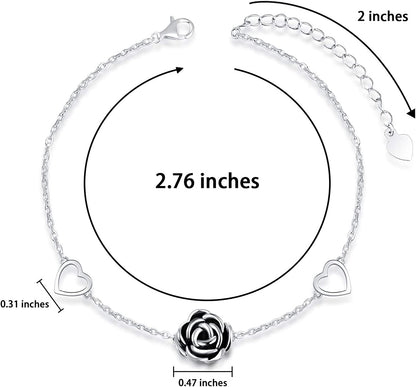Jinlou S925 Sterling Silver Infinity Rose Flower Anklet for Women Adjustable Heart Style Foot Ankle Bracelet Jewelry Apparel & Accessories > Jewelry > Anklets Jinlou   
