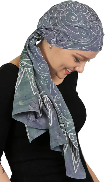 Hats, Scarves & More Headscarf Head Wrap for Women Chemo Headwear Cancer Scarf Head Covering Bali Batik 15 X 60 Inches Apparel & Accessories > Clothing Accessories > Headwear Hats Scarves & More Grey Swirl  