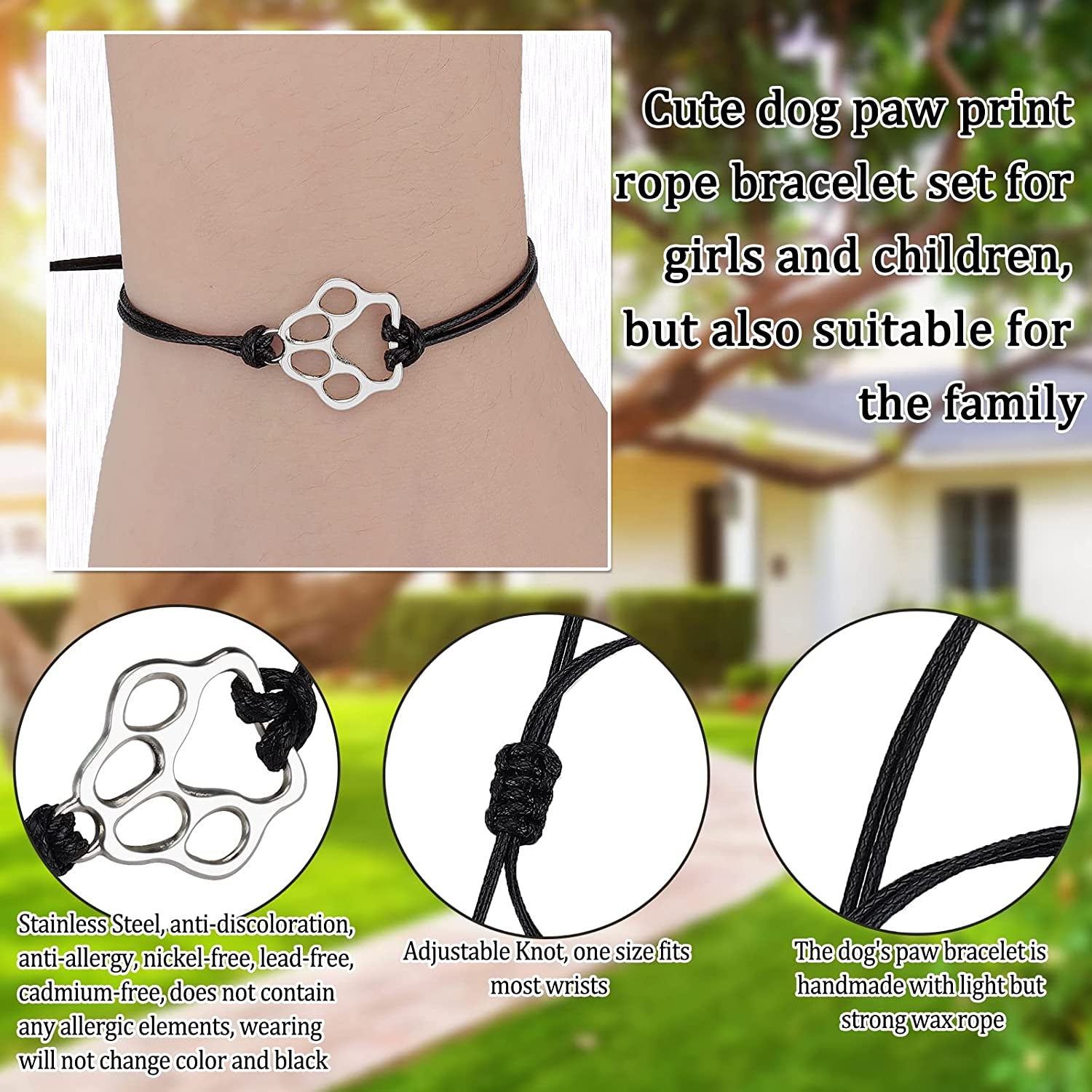 Puppy Dog Bracelet for Women Men Friendship Gift for Best Friends Couples Dog Memorial Gift Adjustable String Paw Print Charm Pet Bracelet for Women Men Girls Boys Dog Lover Dog Loss Sympathy Gift Apparel & Accessories > Jewelry > Bracelets Plwelth   
