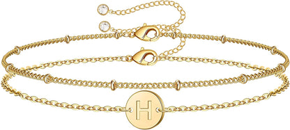 MONOZO Gold Initial Bracelets for Women, Dainty 14K Gold Filled Layered Beaded Letter Initial Bracelet Personalized 26 Alphabet Disc Monogram Charm Bracelet Jewelry Gifts for Girls Apparel & Accessories > Jewelry > Bracelets MONOZO H  