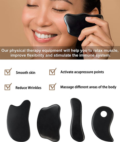 Gua Sha Facial Tools, 4 Pcs Guasha Tool for Face and Body, Gua Sha Stones Set, Bian Stone Massage Tools for IASTM/ASTYM by Mohern Health & Beauty > Personal Care > Cosmetics > Cosmetic Tools > Skin Care Tools MoHern   