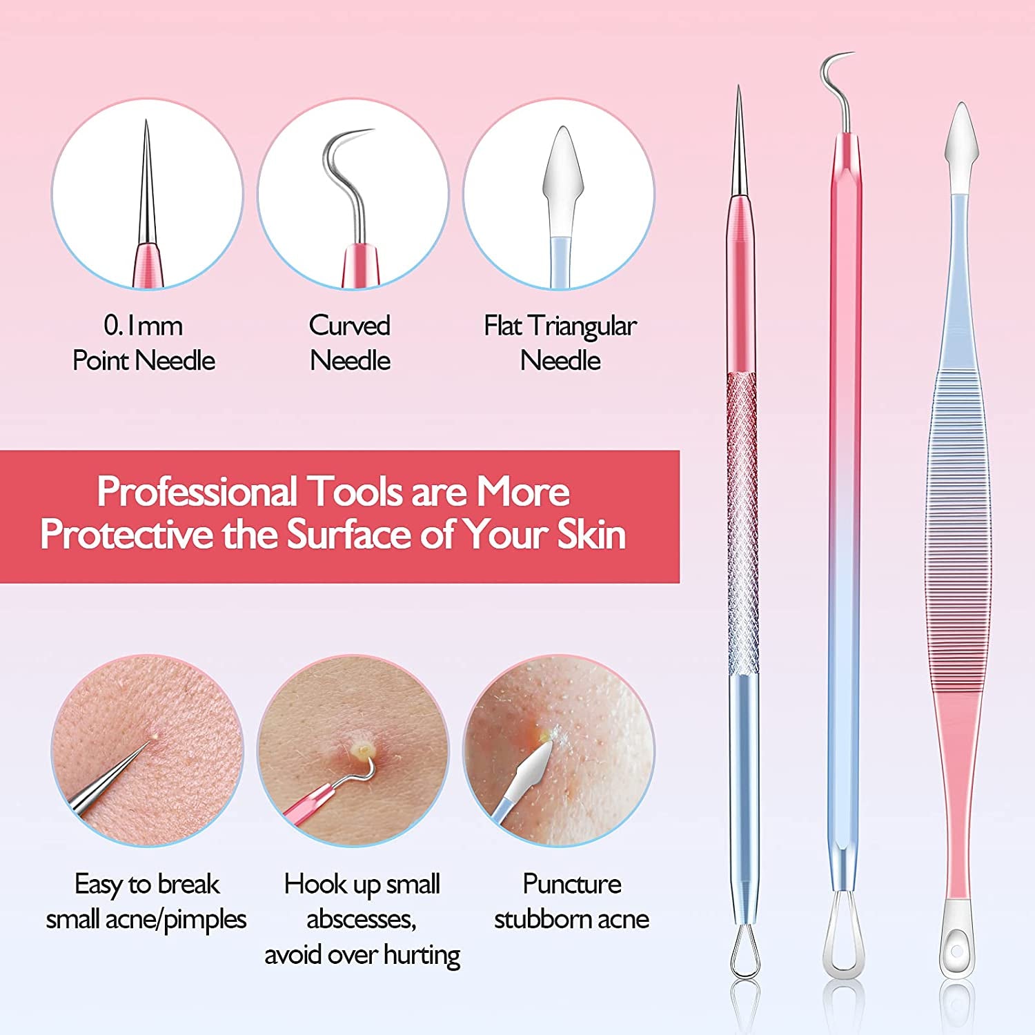 Kresecioo 9 PCS Blackhead Remover Tools, Pimple Popper Tool Kit, Acne Tools Extractor Kit Professional for Nose Face, Blemish Whitehead Zit Popping Tool with Portable Leather Bag(Pink) Health & Beauty > Personal Care > Cosmetics > Cosmetic Tools > Skin Care Tools Kresecioo   