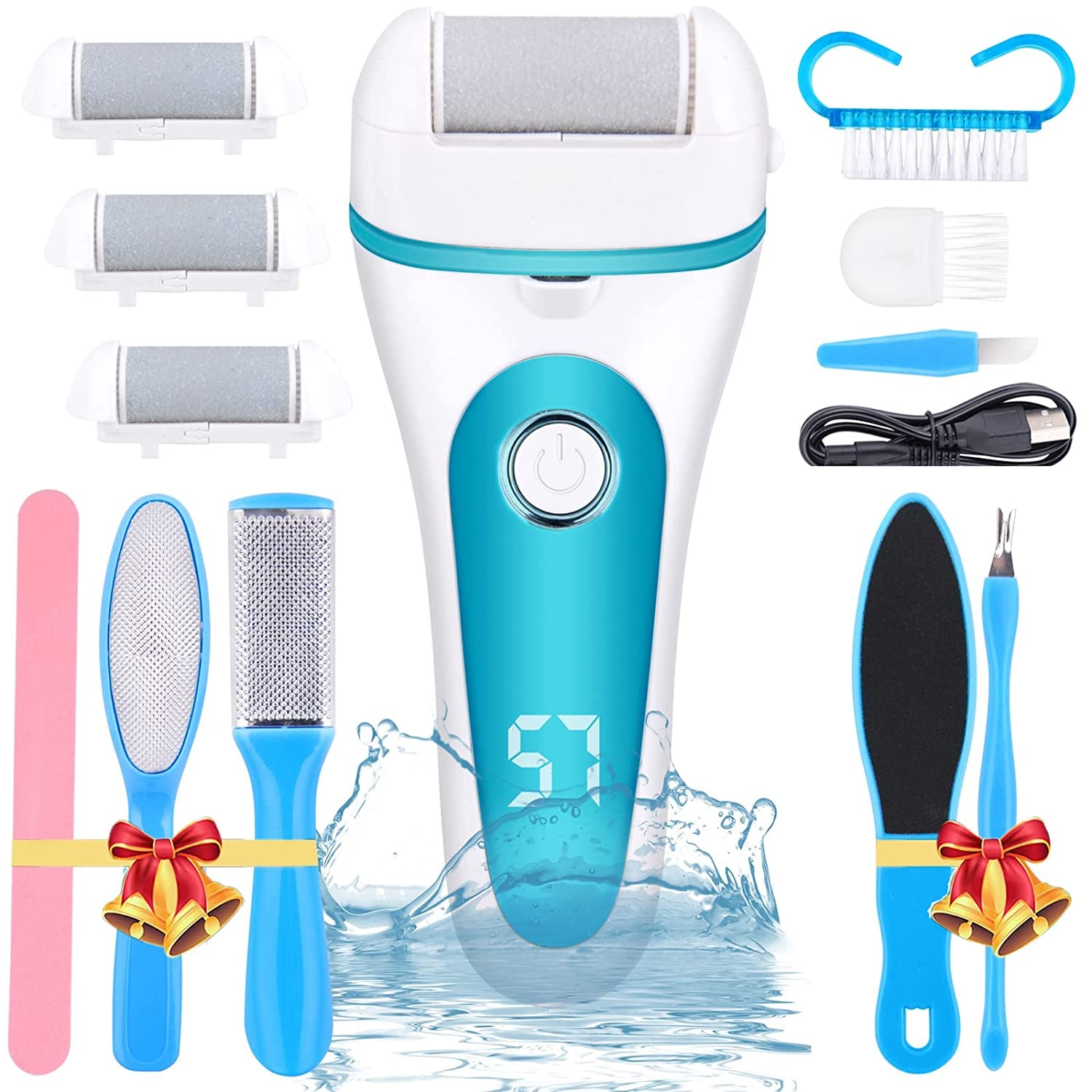 Electric Callus Remover for Feet, Rechargeable Foot File Pedicure Tools,12 in 1 Pedicure Kit for Cracked Heels Calluses Dead Skin,Pedi Foot Scrubber with 3 Roller Heads,2 Speed,Battery Display Health & Beauty > Personal Care > Foot Care SIHOHAN Blue  