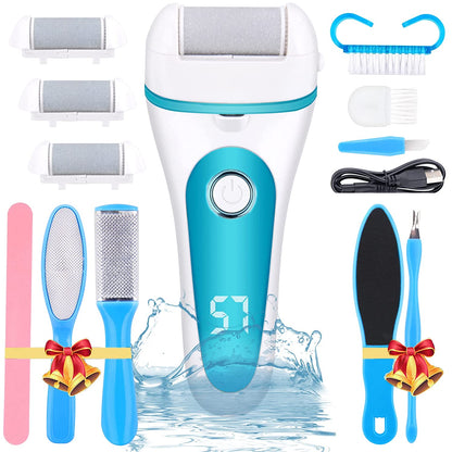 Electric Callus Remover for Feet, Rechargeable Foot File Pedicure Tools,12 in 1 Pedicure Kit for Cracked Heels Calluses Dead Skin,Pedi Foot Scrubber with 3 Roller Heads,2 Speed,Battery Display Health & Beauty > Personal Care > Foot Care SIHOHAN Blue  