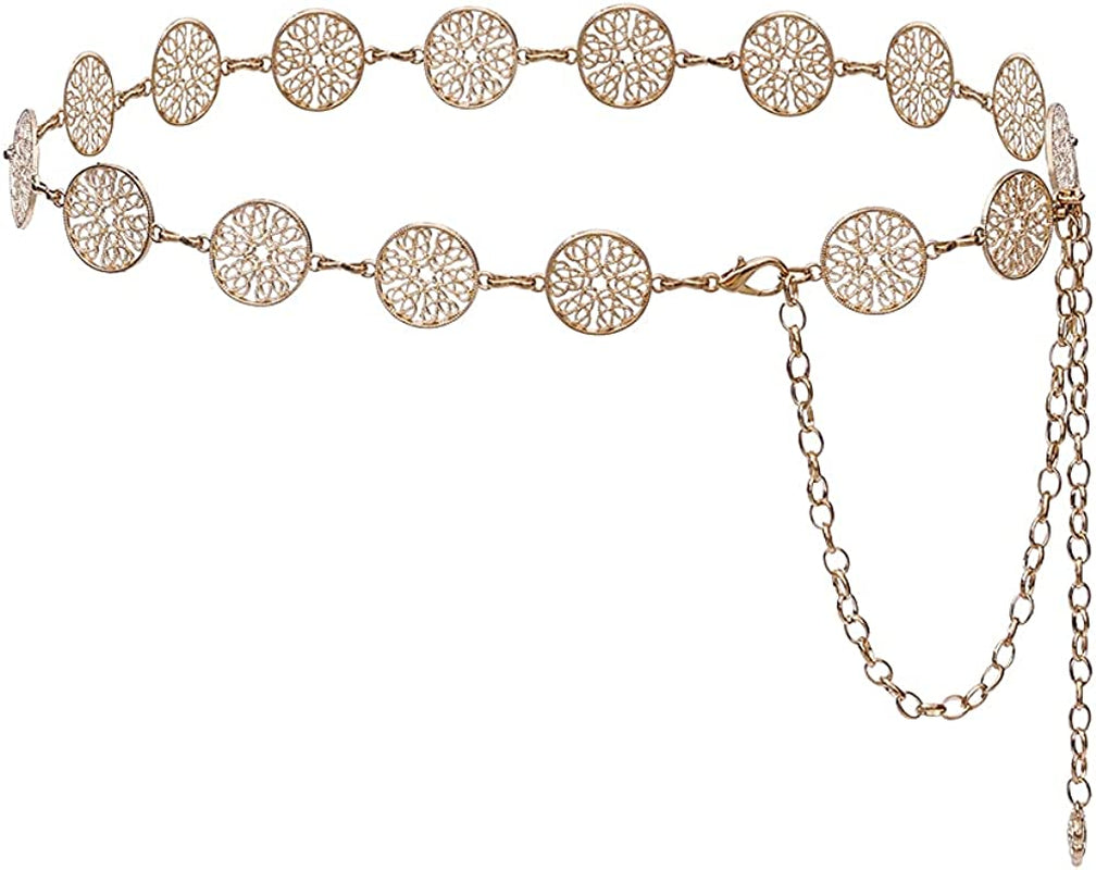 Fashion Womens Metal Silver Gold Body Waist Chain Belts for Dresses Jeans Apparel & Accessories > Jewelry > Body Jewelry NONGFUGE Gold L:59"(39"+ Extended chain 20") 